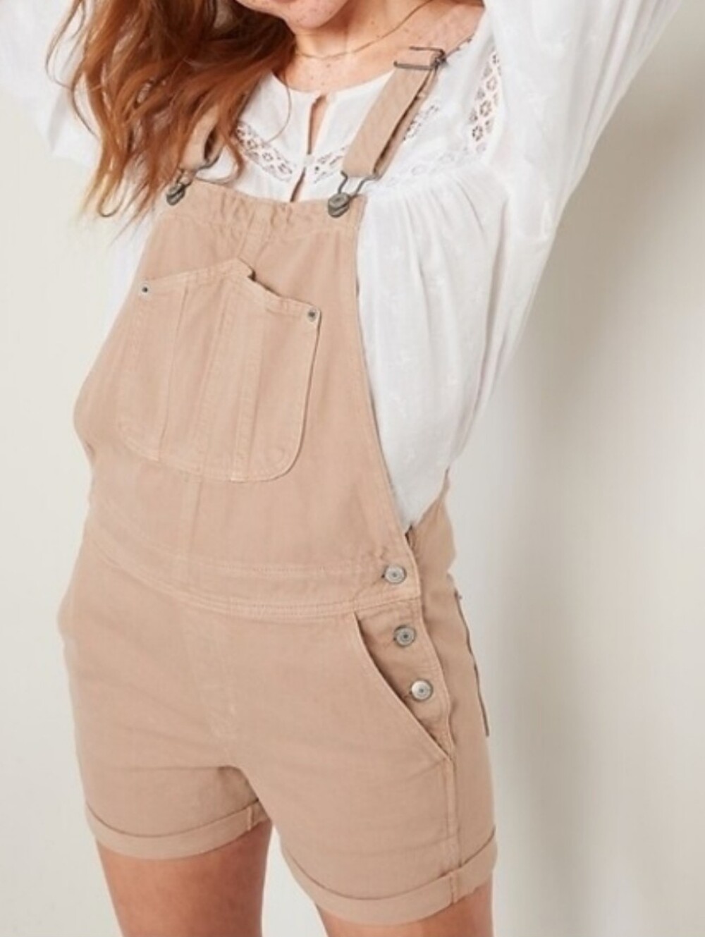 Old Navy Tan Short Overalls XXL - Casual Bib Shorts - 2XL